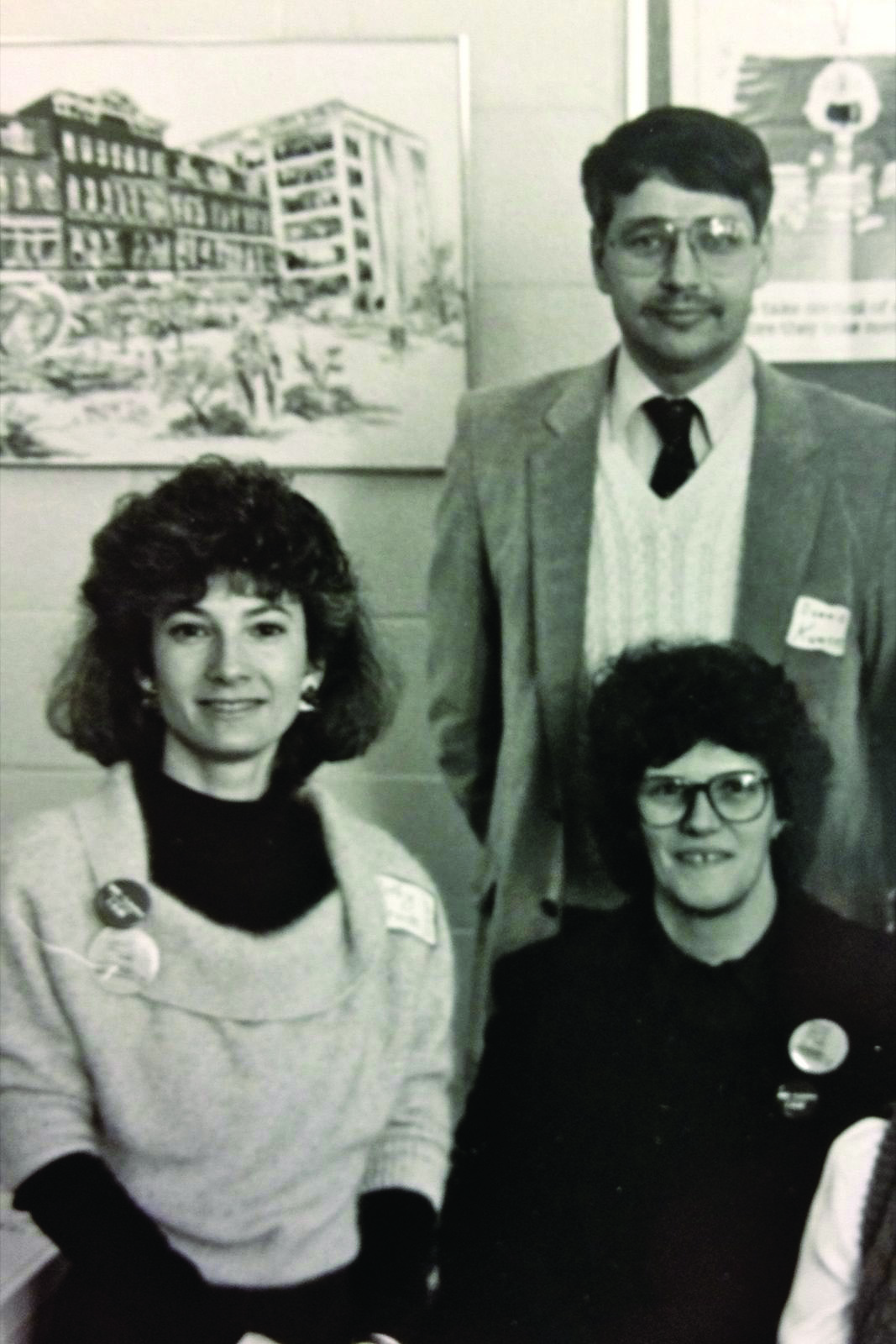 Cathy Glaude, Doris Ray and Dennis Kunces (back) at a professional development training in Machias, Maine 1988